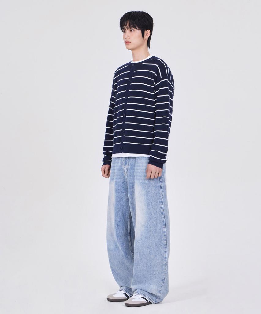 GLW Striped Crop Knit Cardigan Navy