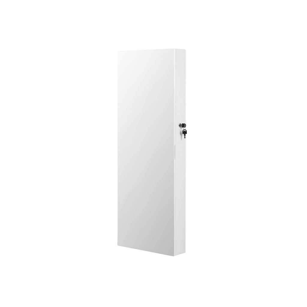 SONGMICS Jewellery Cabinet Armoire, Lockable Wall-Mounted Storage Organiser Unit with 2 Plastic Cosmetic Storage Trays, Full-Length Frameless Mirror