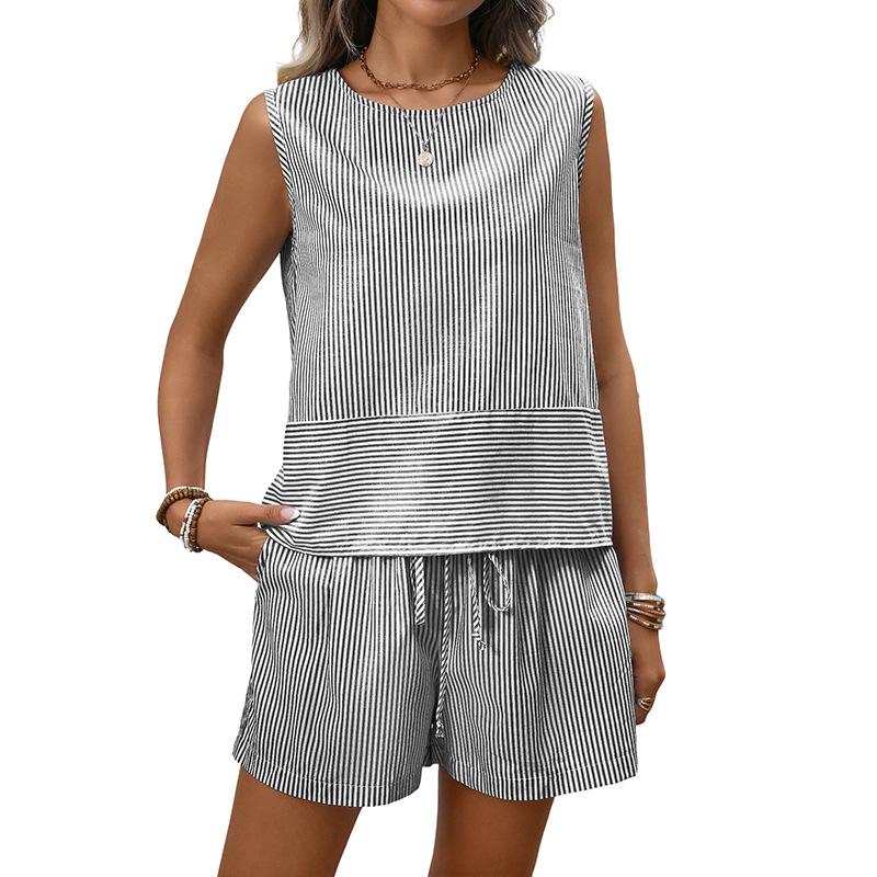 2026 Summer European & American Women's Sleeveless Round Neck Vest & Shorts Casual Fashion Two-Piece Set