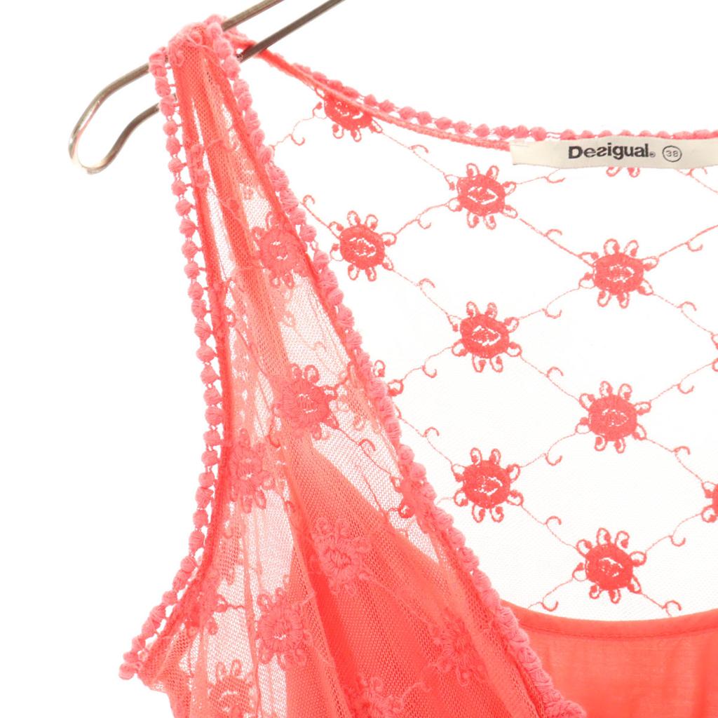 Desigual Lace Embroidery_ No Sleeve Long Dress 38 Pink Women Used