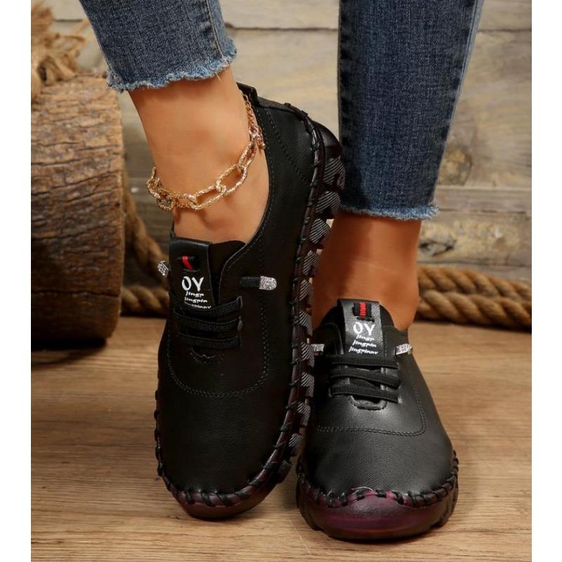 

Мода Новая Мода Весна Повседневная Женская Обувь Платформа Лоферы На Шнуровке Кожа Удобные Балетки Слипоны Обувь для Мамы Zapatos Mujer 43 чёрный