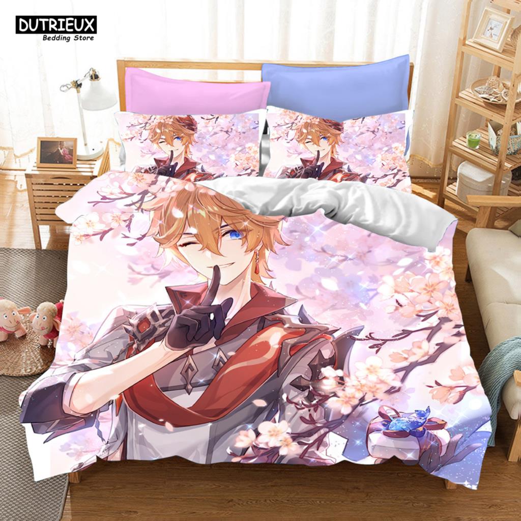 3D Game Genshin Impact Bedding Sets Keqing Xiao Duvet Cover Set 2/3 Pieces Boys Adults Single Full Queen King Size Bed Linen
