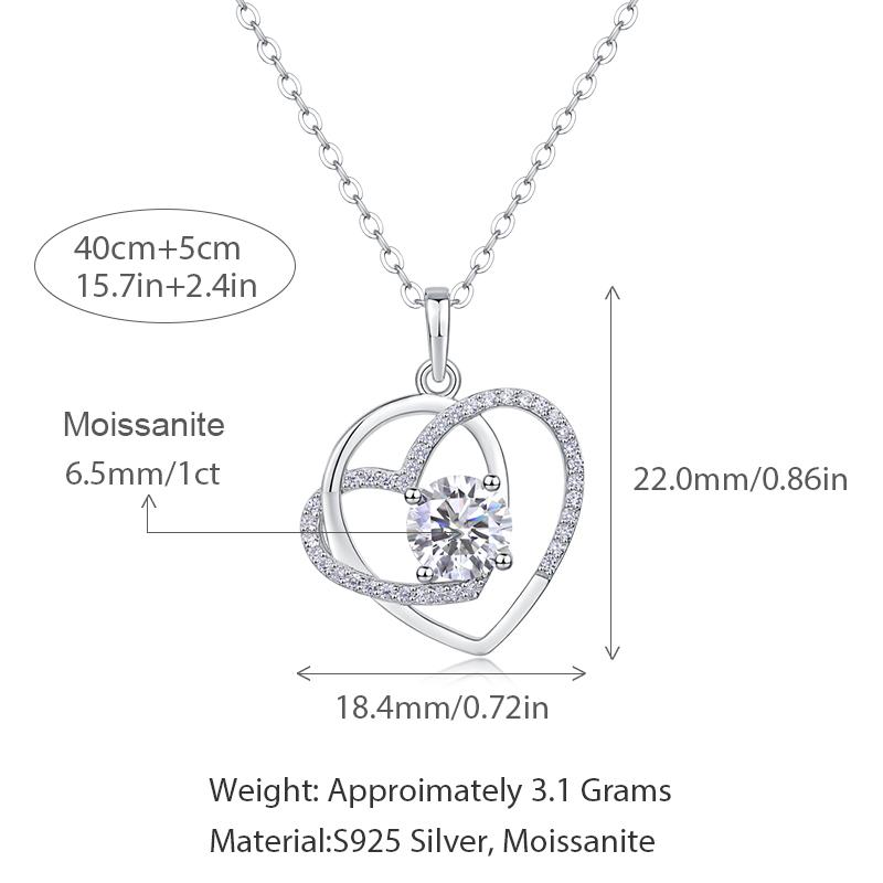 925 Sterling Silver Double Heart Moissanite Necklace Jewelry for Women D Color Fine Jewelry Daily Fashion Necklace