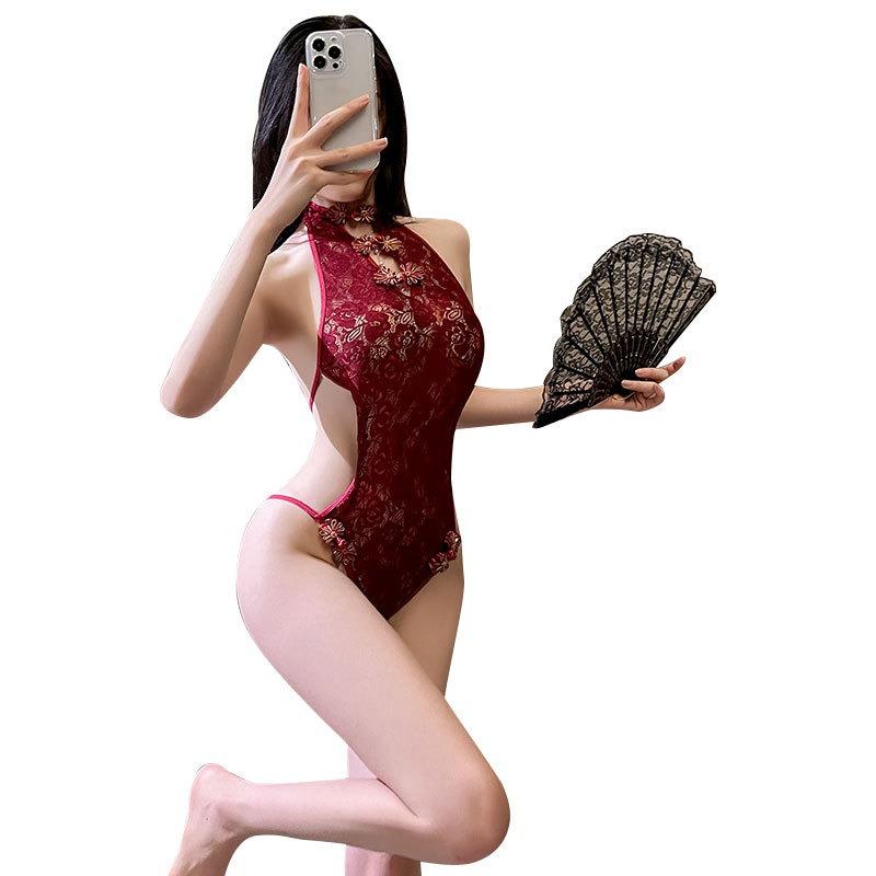 Retro lace cheongsam seductive sexy one-piece erotic underwear open file free erotic sexy uniform set