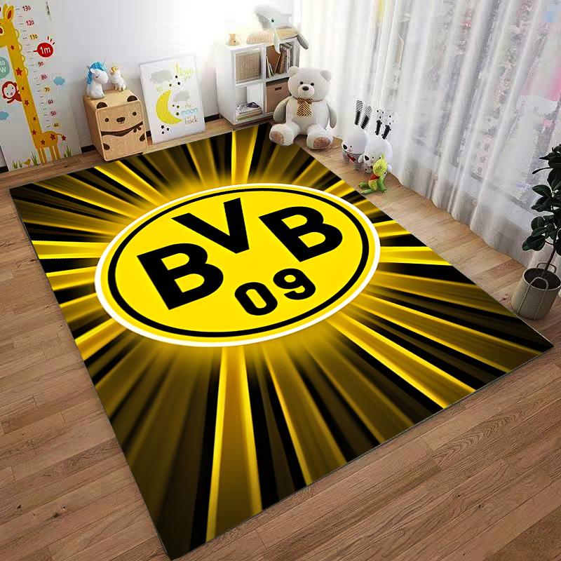 Yellow and Black Carpet with BVB 09 Logo and Radiant Design Suitable for Use As an Anti-slip for Living Room Bedroom Sofas