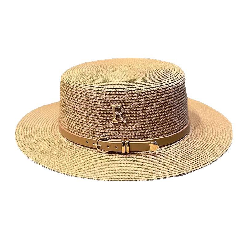 Women's Retro British Style Sun Hat with Rhinestone Letter & Leather Belt