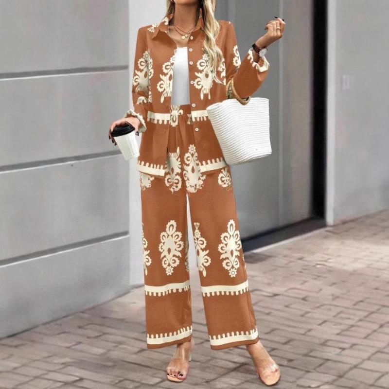 VEZFAA Dámská móda Ležérní Jaro Podzim Dlouhý rukáv POLO Krk Kalhoty Kalhoty Obleky