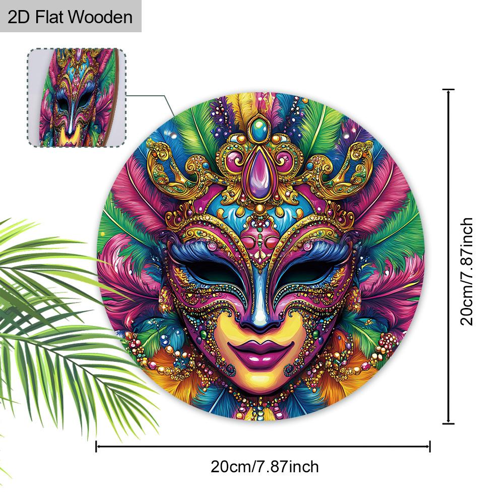 2D Flat, 1pc Mardi Gras Colorful Mask Wooden Sign, Mardi Gras Decoration, Holiday Hanging Decoration, Perfect for Prom Party Decoration, Home