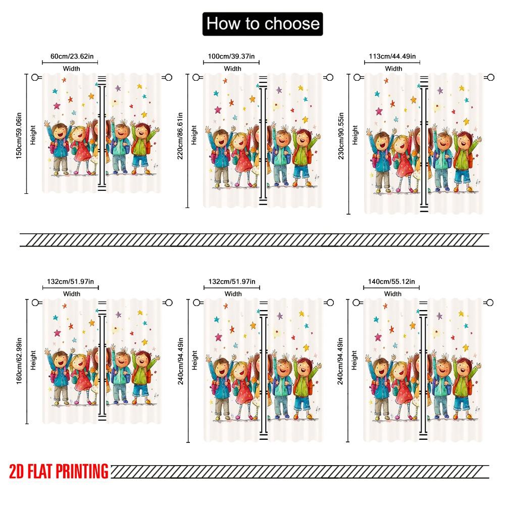 2pcs,2D Plane Printing Print Curtains Happy Youngsters Back To School Versatile Durable Polyester (without Rod) Festive Use for