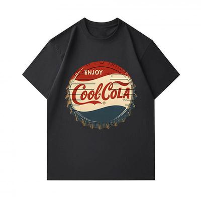 Herren 100% Baumwolle Rundhals Kurzarm T-Shirt, Retro Vintage Cool Colaflaschenverschluss Muster Gedruckt Lässiges Bequemes Tägliches Oberteil für Sommer Dail