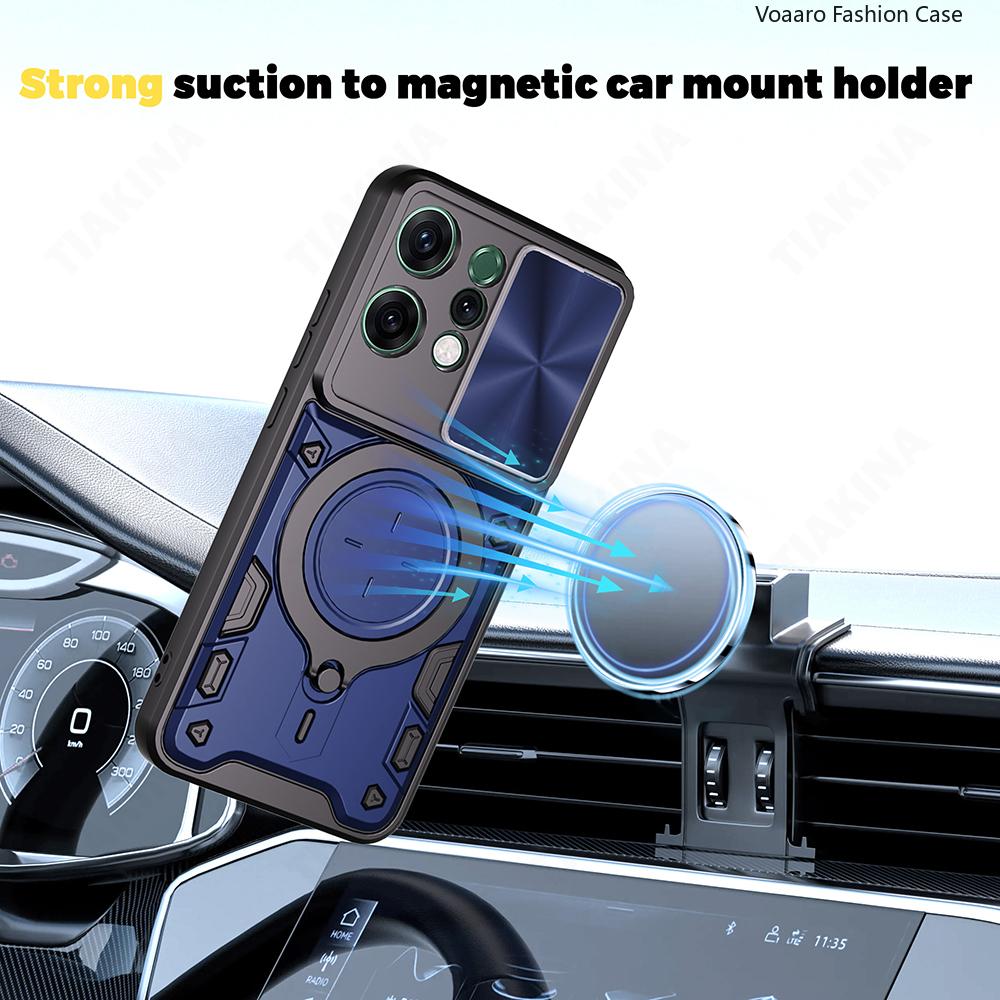 Slide Lens Armor Funda for OPPO Reno14 Pro Case for OPPO Reno 14 Pro Reno14 F Case Magnetic Ring Stand Holder Cover