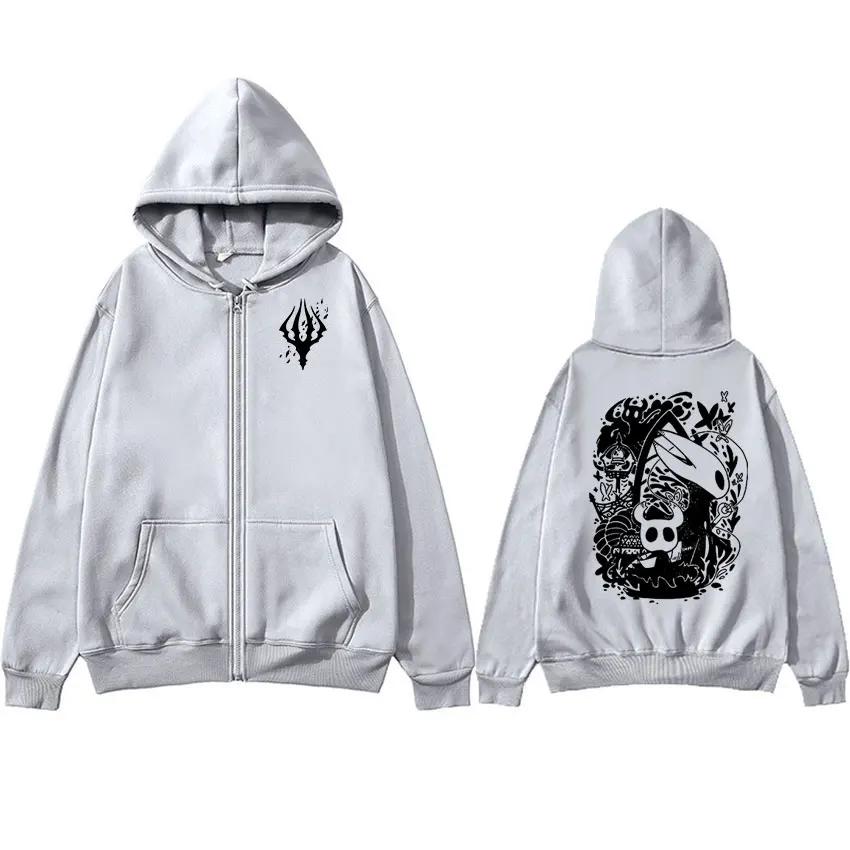 Felpa con cappuccio e zip grafica Hot Game Hollow Knight Uomo Moda Retrò Abbigliamento Felpa con zip Felpa casual Oversize Cappotti con cappuccio