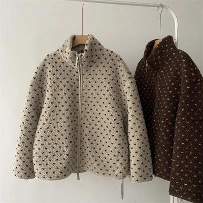 Coats for Women Winter Fleece-lined Polka Dots Thickened Velvet Windbreaker Loose Casual Coat Top