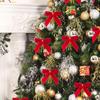 24 Pcs Burgundy Velvet Christmas Tree Bows Vintage Christmas Bows Ornaments For Wreaths Gift Wrapping Weddings Party Candy Bag