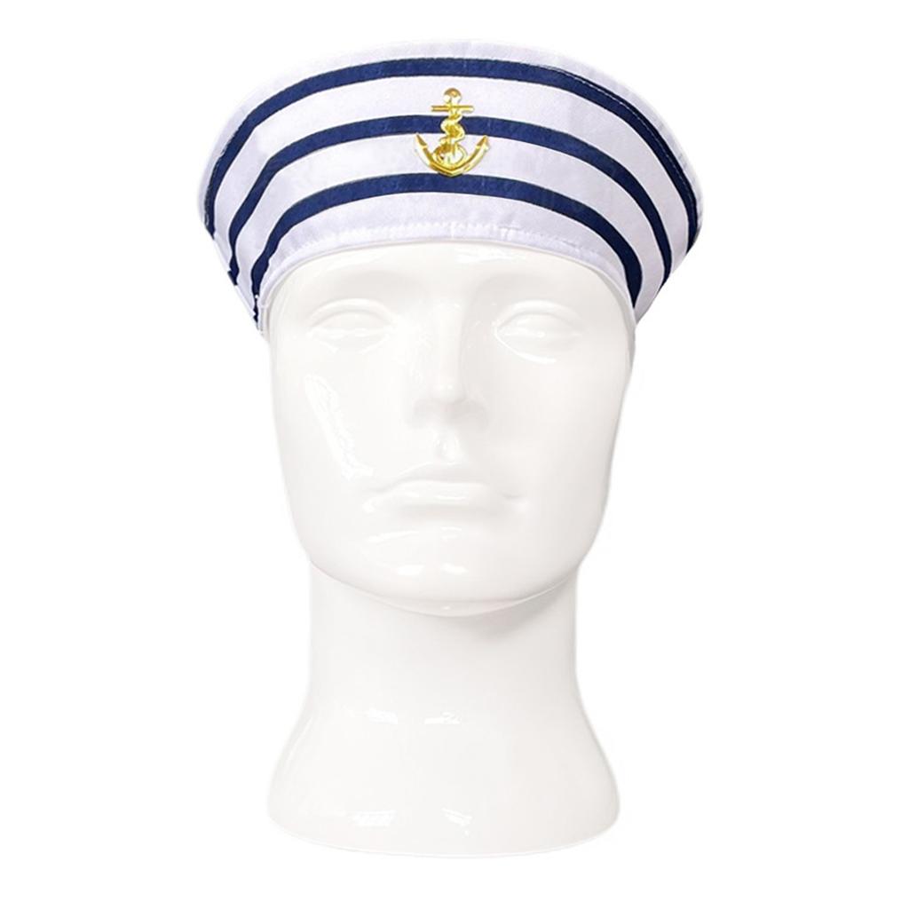Fashion Sailor Hat with White&Blue Stripe Navy Hat with Anchor Print Cosplay Hat