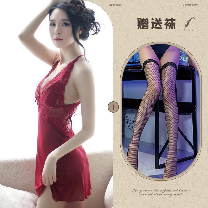 Sex Underwear Sexy Lace Hollow Backless Cross Suspender Mesh Nightdress Backless Clothing