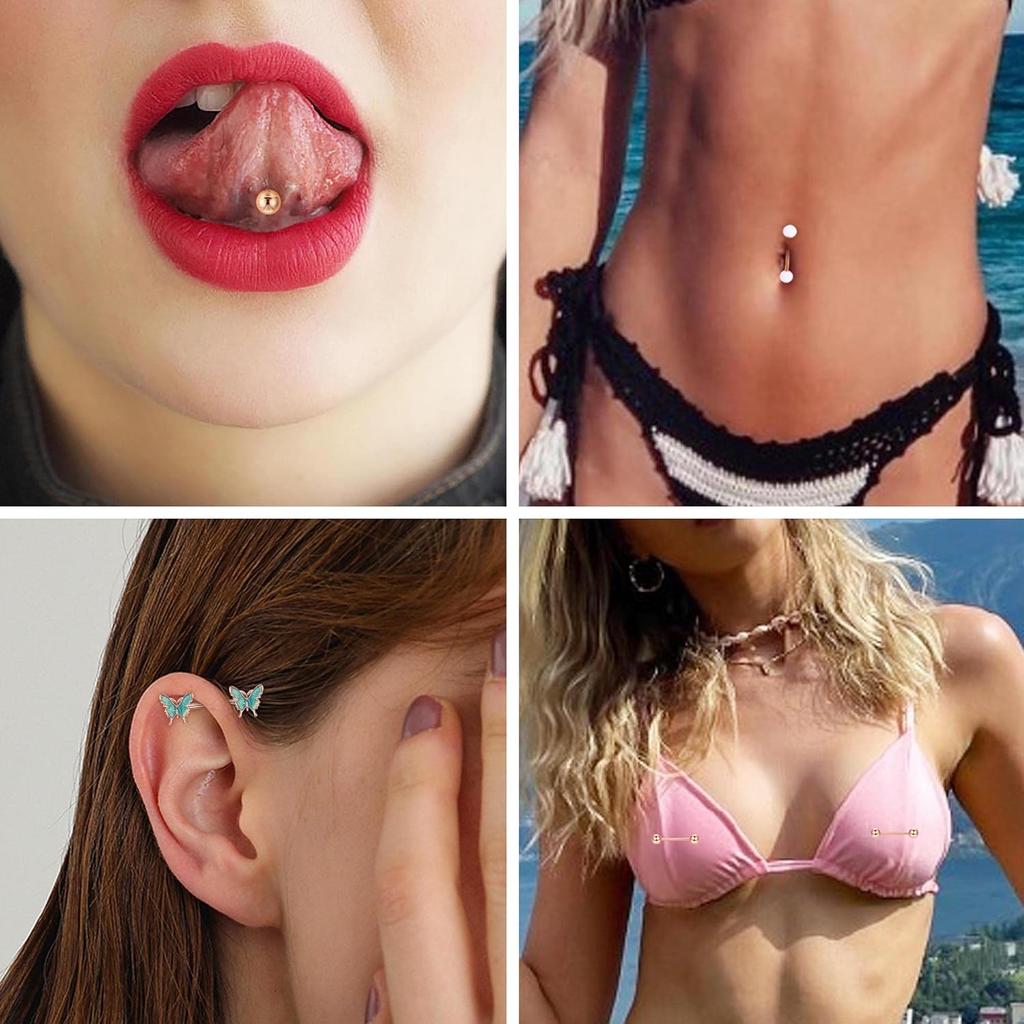 Bobisty Nipple Piercing Jewelry Stainless Surgical Steel Tongue Rings Ball Heart Butterfly Belly Barbell Body Jewelry for Women