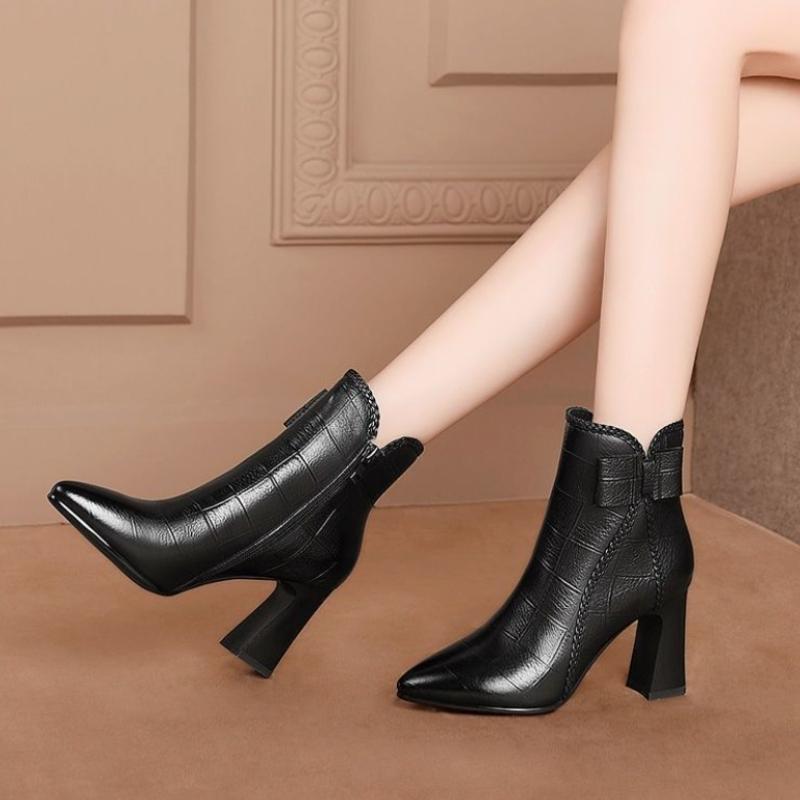 Fashion Ankle Boots for Women Chunky Heel Plaid Woman Short Shoes Plain Non Slip Trend 2025 Footwear Hot Pu Chic and Elegant Y2k Booties