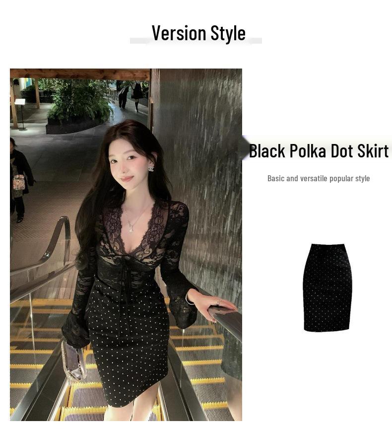 Women's French Style Black Polka Dot Skirt: Autumn-Winter Fashion, Slimming Waist, Hip-Hugging, High-End Short Skirt.