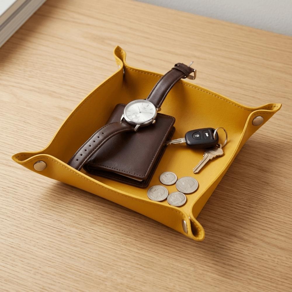Leather Key Tray Foldable Desktop Accessory Plate Easy Storage Jewelry Tray Dresser