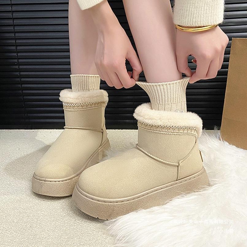 Women's Large Size Furry Mouth Winter Warm Snow Boots Padded Lining Ankle Boots Fur Integration Non-slip Hiking Sports Cotton Boots