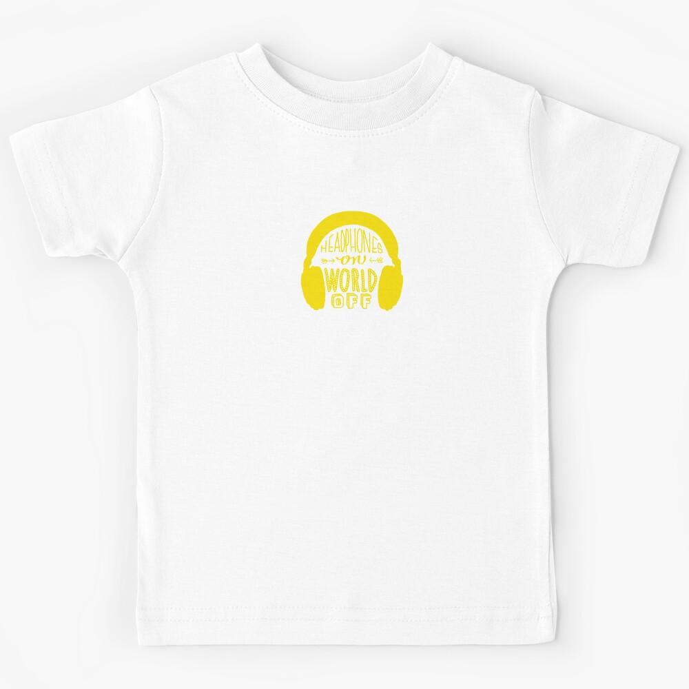 yellow headphones on world off Kids T-Shirt 110