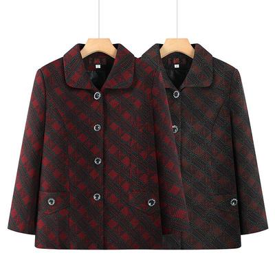 Spring & Autumn Plaid Jacket for Middle-Aged and Elderly Women, Warm Lapel Top, Fashionable Grandmothers' Coat