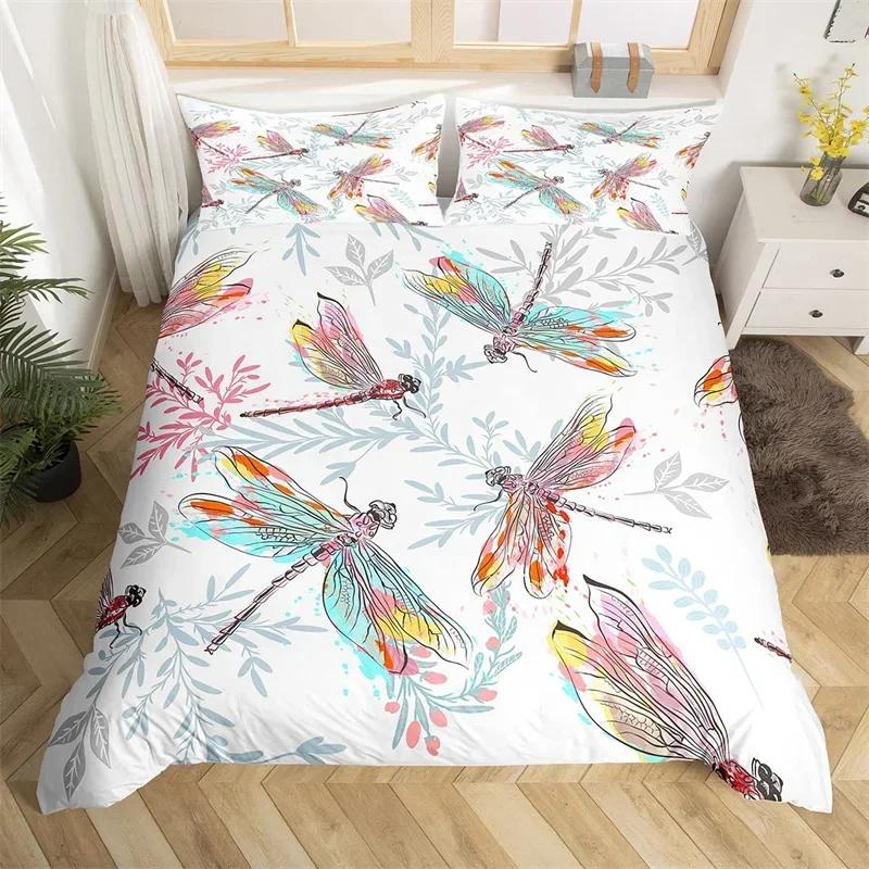 Dragonfly Duvet Cover Single Twin King For Girl Boys Gift Botanical Floral Bedding Set Microfiber Wild Animals Quilt Cover Set