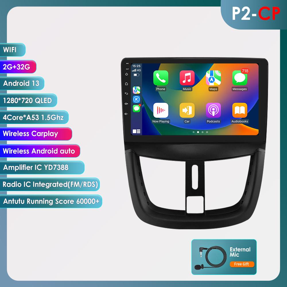DSP IPS Android 12 Bilradio Multimedia Videospiller for Peugeot 207 CC 207CC 2006 - 2015 GPS 2Din RDS Stereo Intelligent Skjerm Autoradio Carplay
