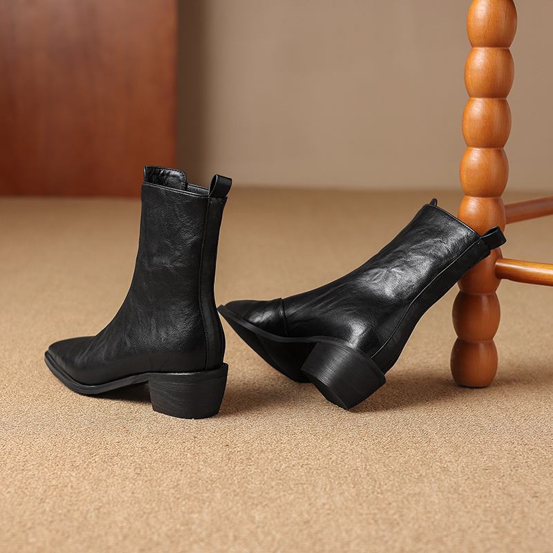 Krazing Pot PU Herbst Winter Schuhe Große Größe Chelsea Stiefel Square Toe Warm Halten Front Zipper Größe 43 Stiefeletten