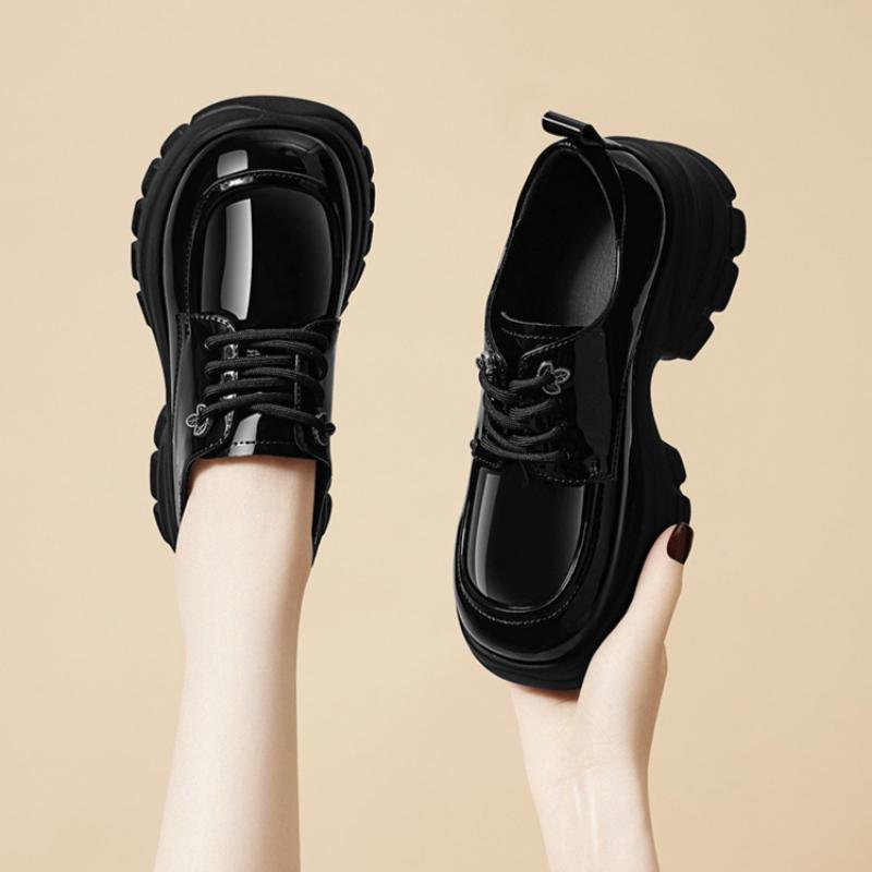 Thick-soled Loafers for Women, Casual Early Autumn High Heels, Patent Leather Shoes, Casual Work Shoes