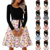 Women's Casual Fashion R-neck Long Sleeved Retro Christmas Print Retro Dress
