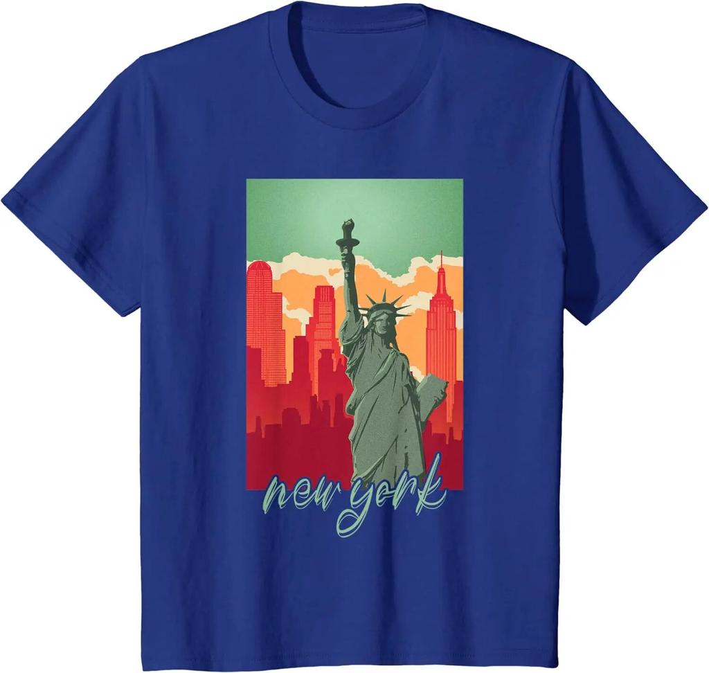New York Skyline Heartbeat Statue of Liberty I Love New York T-Shirt Four Seasons Unisex Clothing Oversized T Shirt Tees Cotton