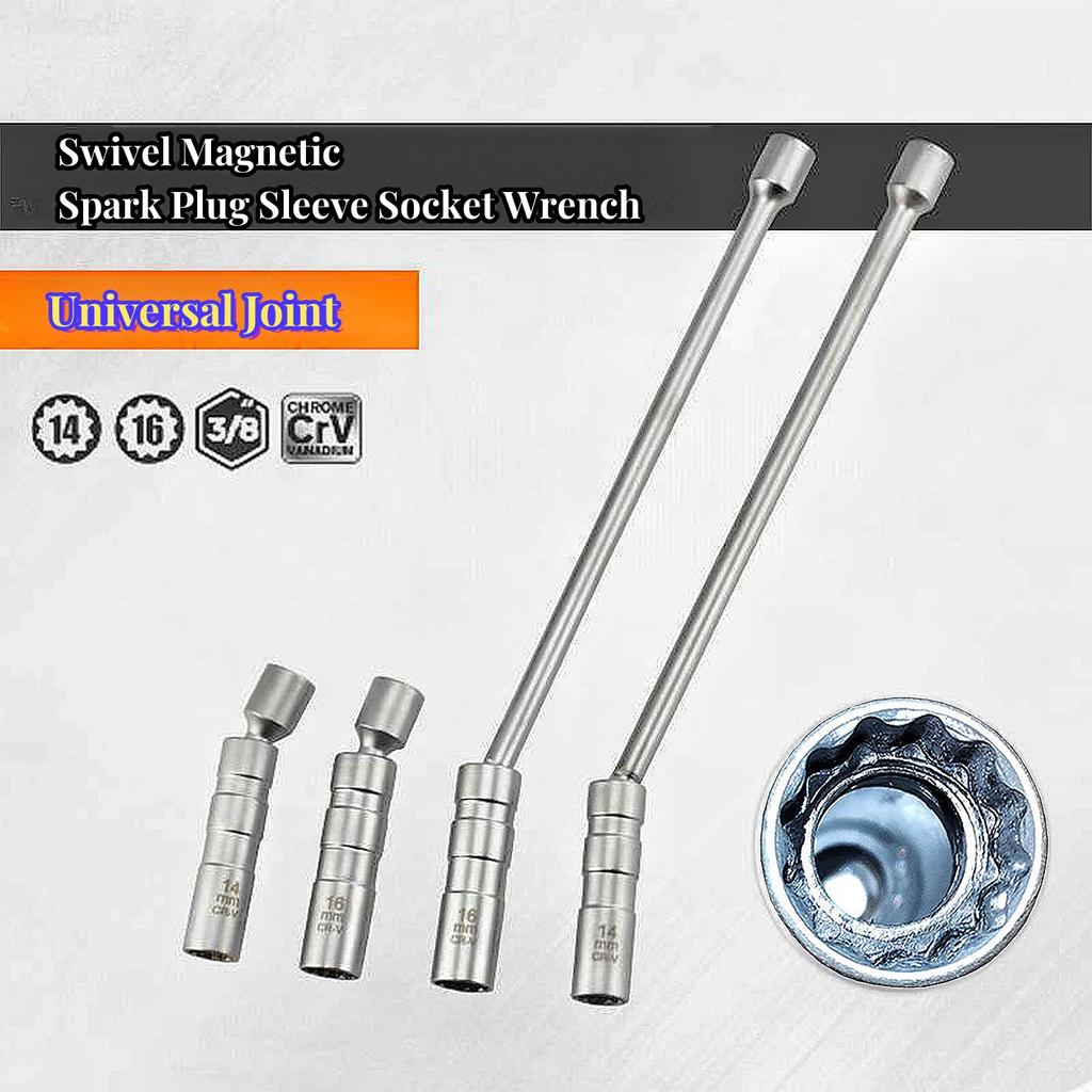 Universal Joint 14/16mm Swivel Magnetic Spark Plug Sleeve Socket Wrench 3/8" Drive 12 & 6 Point Thin Wall Car Removal Tool