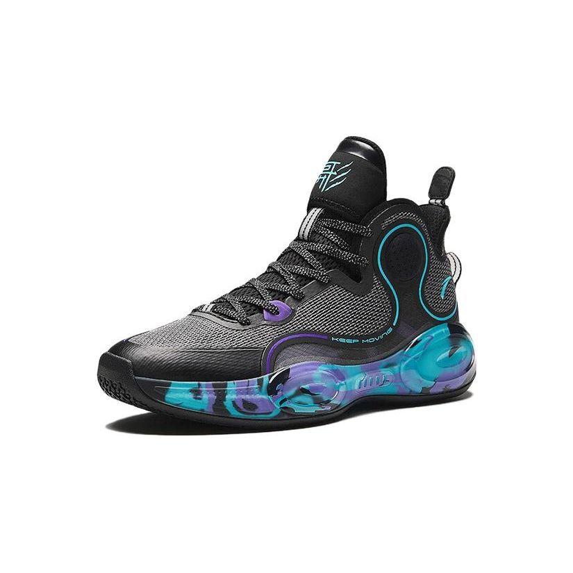 Anta Kinder Rundkopfknopf Stoßdämpfend Abriebfest High Top Basketballschuhe Kinder Basketballschuhe Schwarz Blau Lila T12331190R-4