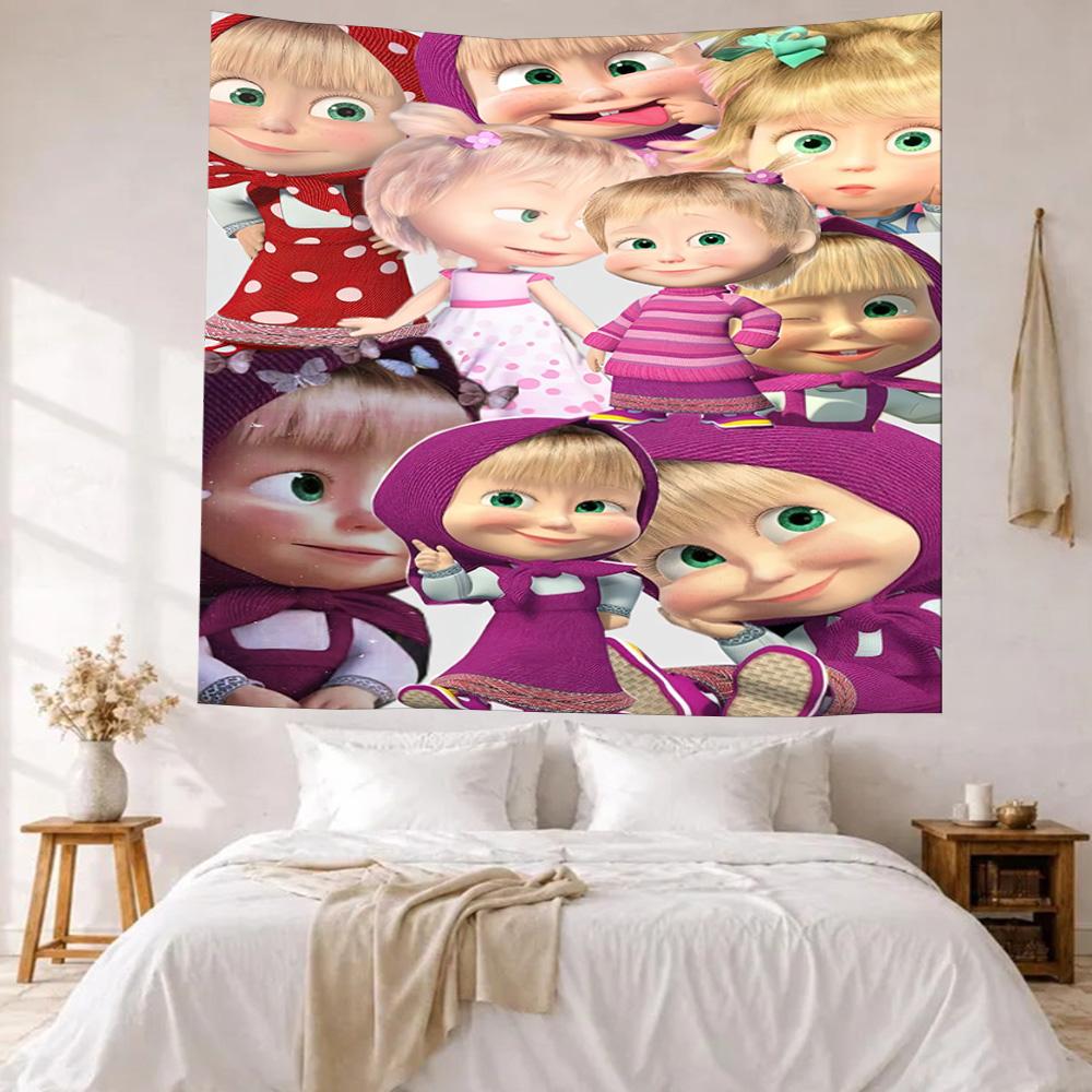 Masha Bear Wall Decor Tapestry Art For Pet Memorial Birthdaywedding Party Backdrop Family Gift