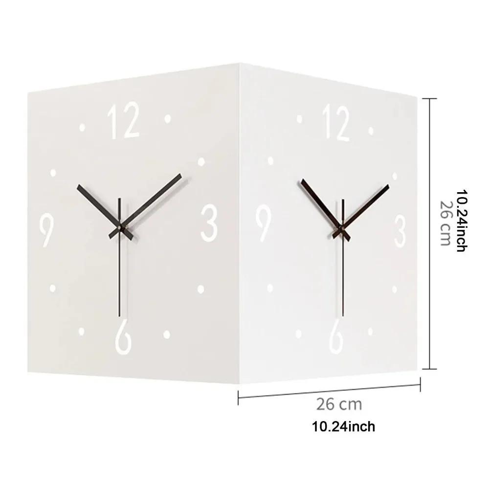 Non Ticking LED Corner Wall Clock Square Shape Metal Frame Double Sided Wall Clock Hollowed Out Inductive Luminous