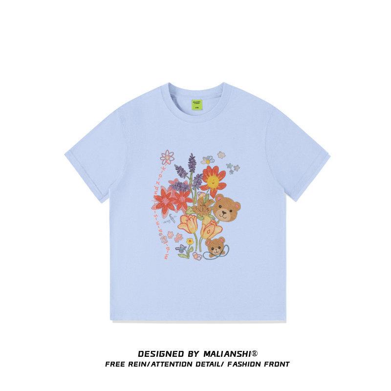 Heavy cotton American bear tide brand short-sleeved t-shirt women's new loose and fat MM high-end half-sleeved top