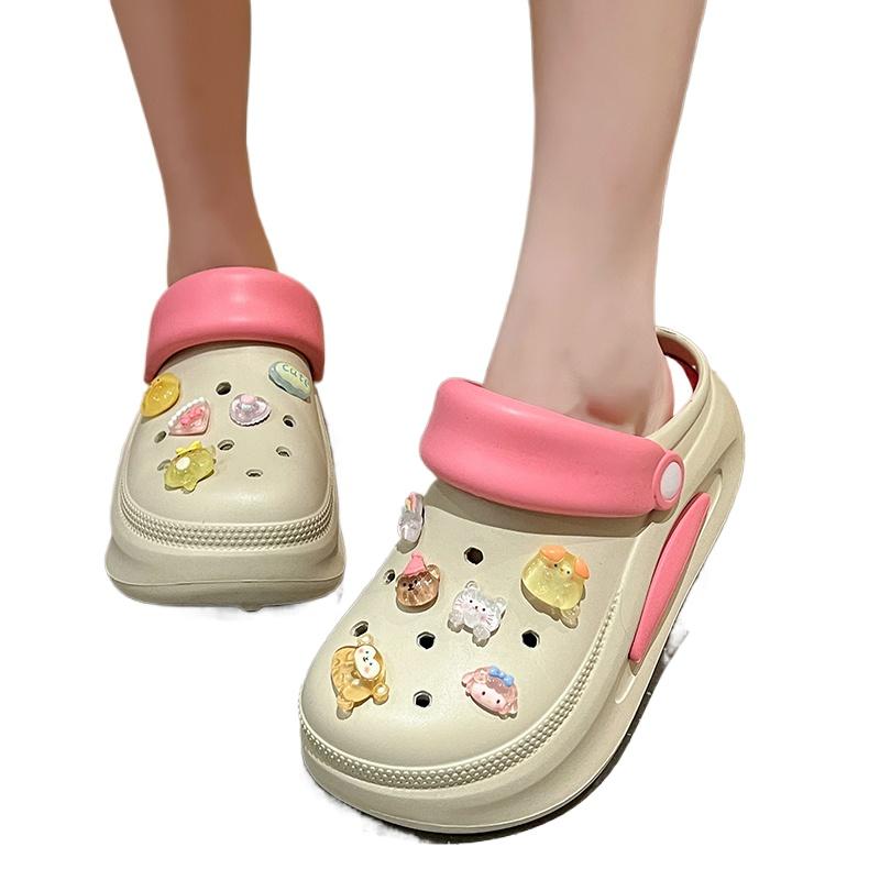 Sandale de vară pentru femei, talpă groasă, cu toc de 6 cm, pentru grădină, plajă, pantofi cu găuri pentru femei, în aer liber, EVA, talpă moale, pentru cupluri, luxoase