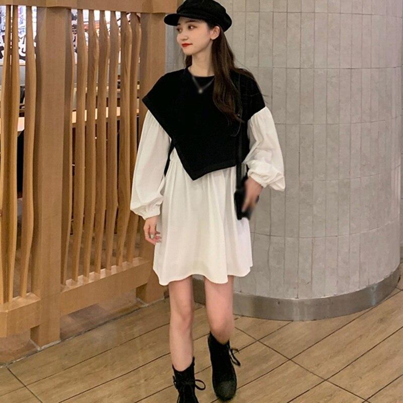 Buy Women Autumn Korean Style Irregular Stitching Slim Dress