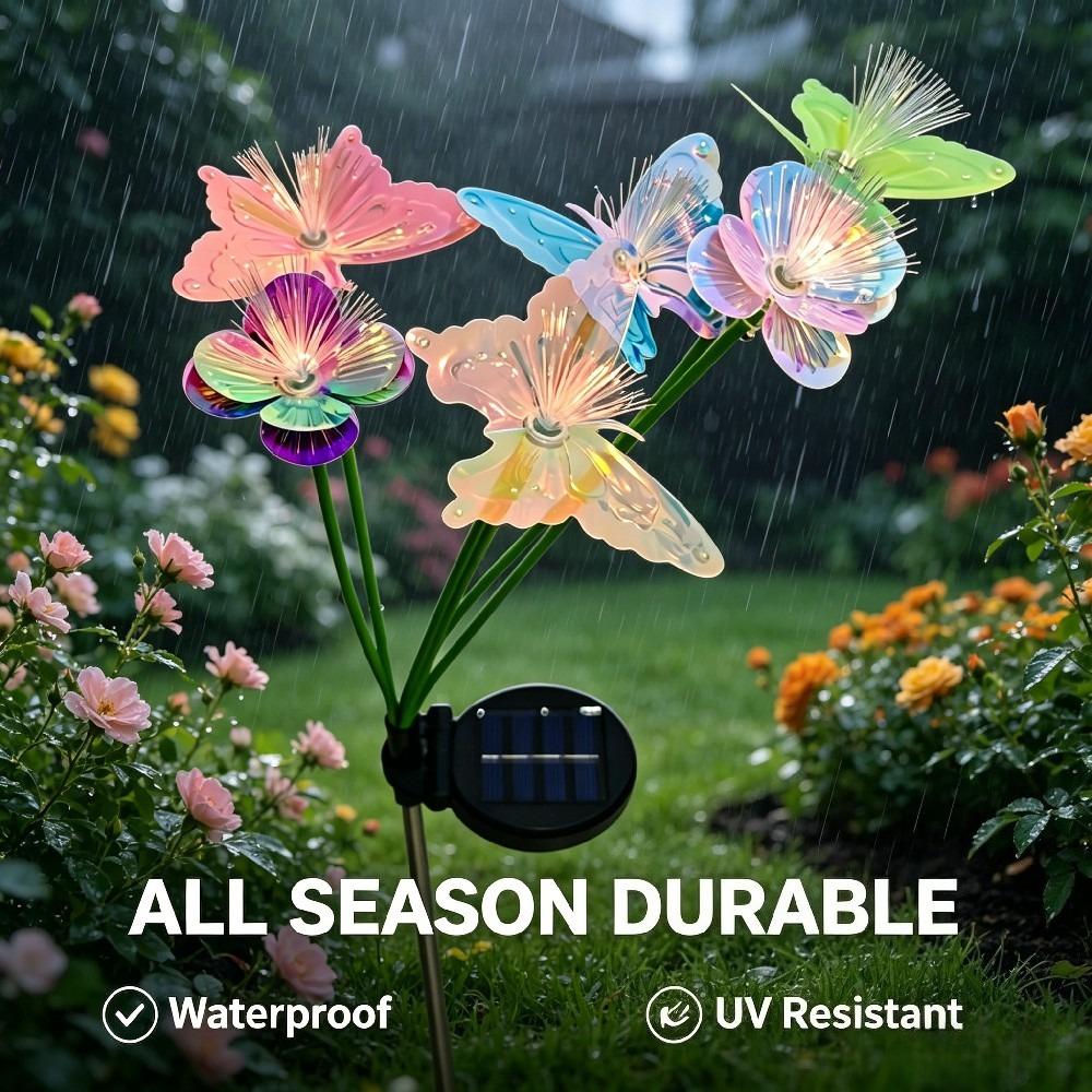 2PCs  Solar Butterfly Flower Stake Lights 10/8/6 Head 2 Modes Steady Flash Waterproof Outdoor Garden Yard DIY Decor Lamp