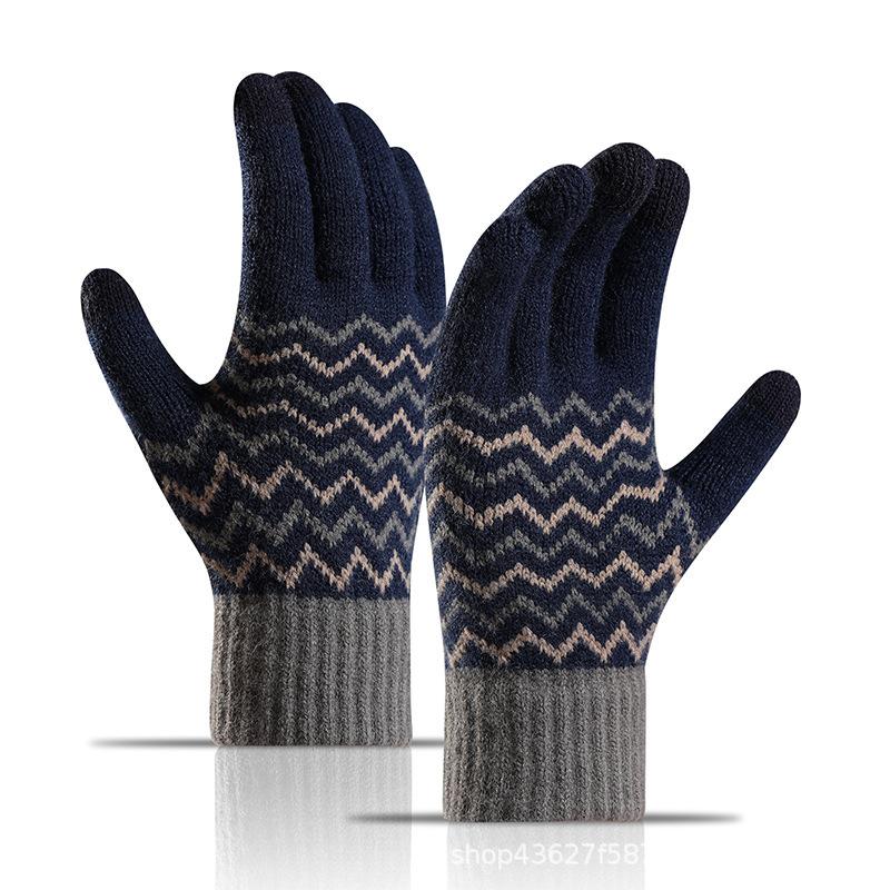 Winter men's plush cold and warm gloves with split finger touch screen knitted gloves