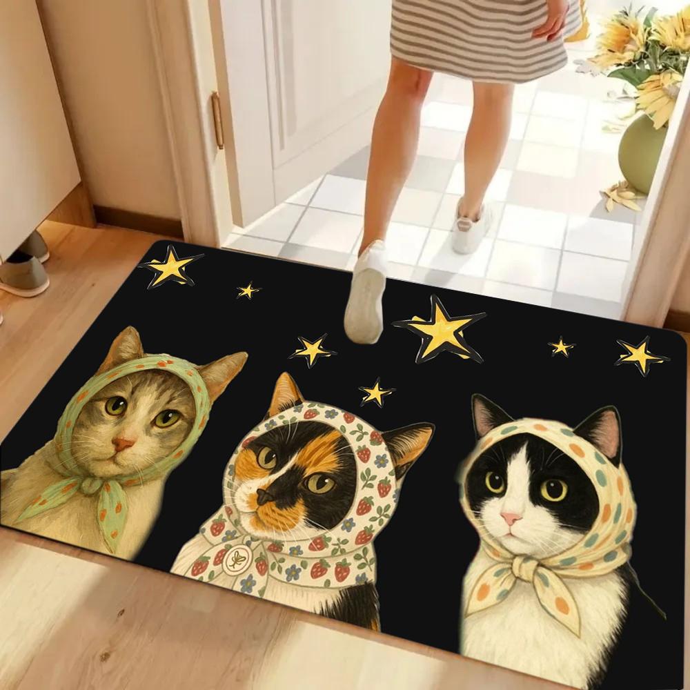 

Gatti con decorazioni a stella con sfondo nero con foulard fantasia Tappetino per porta d ingresso Tappetino per la casa antiscivolo durevole 40x60cm