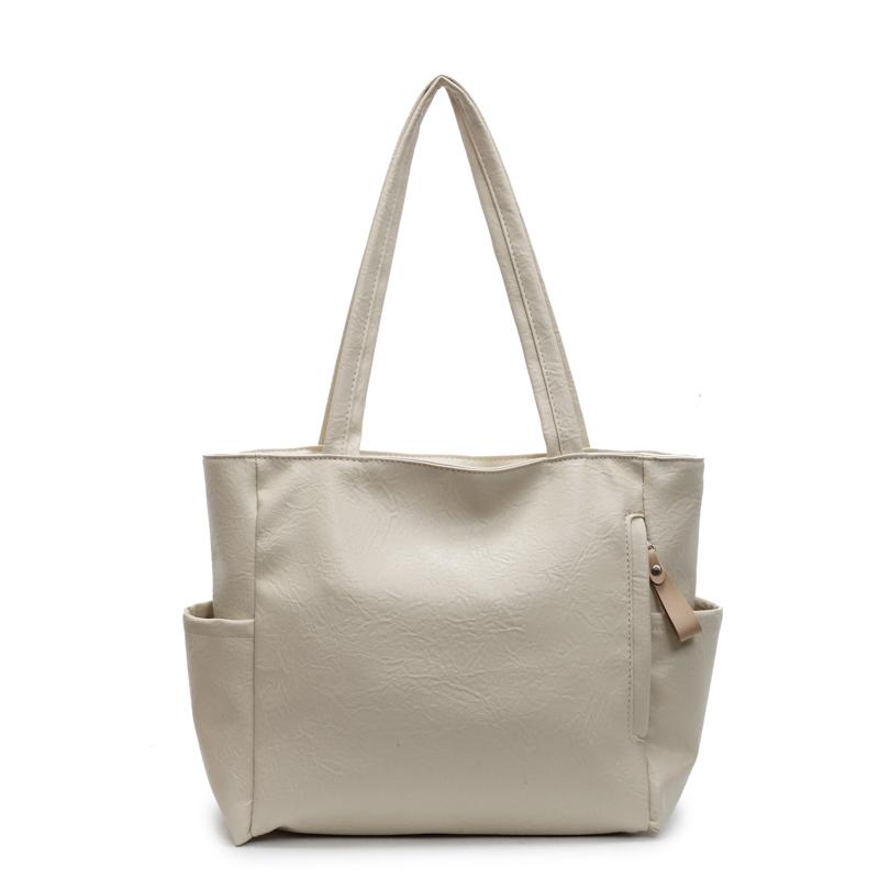 PU Shoulder Bag Women Solid Color Large Capacity Handbag Commuter Tote Bag
