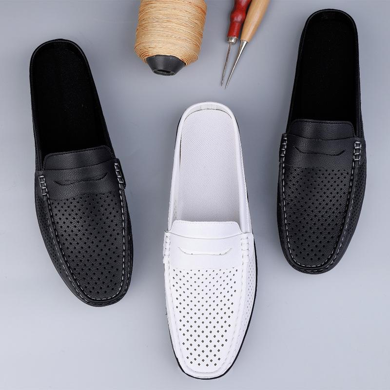 Men Shoes New Hollow Out Fashion Leather Shoes Soft Sole Breathable Sneakers Non Slip Light Slippers Casual Shoes Slides Size 47