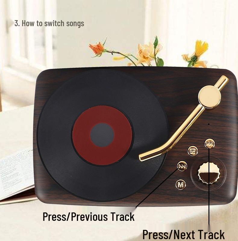 YX Atomic Black Retro Wood-Grain Mini Bluetooth Speaker: Portable High-Quality Nostalgic Design