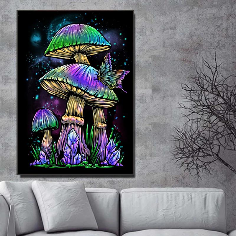 Psychedelic Skull Mushroom Lion Poster Print Canvas Painting Abstract Wall Art Picture For Living Room Home Decor Cuadros