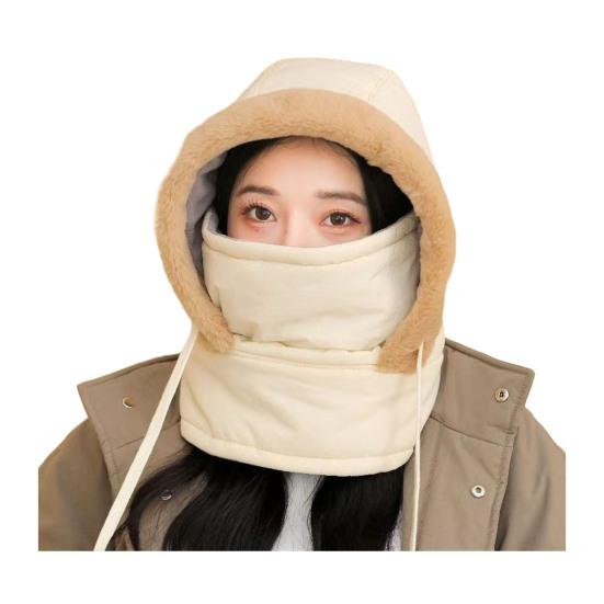 

Зимняя балаклава-шапка для мужчин и женщин, толстая теплая шапка-шарф с капюшоном, флисовая толстовка на шнурке, защита лица, лыжная снежная шапка-бини для холодной погоды бежевый