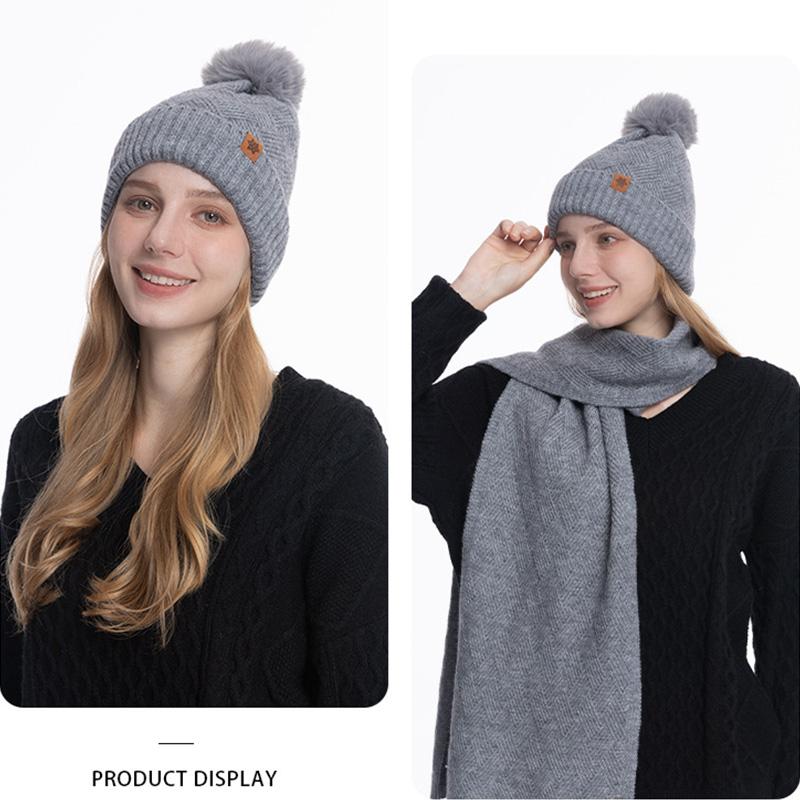 Women's Three Sizes To Choose From: Knitted Hat, Scarf, Glove, Women's Autumn and Winter Outdoor Warm Double Layer Knitted Hat