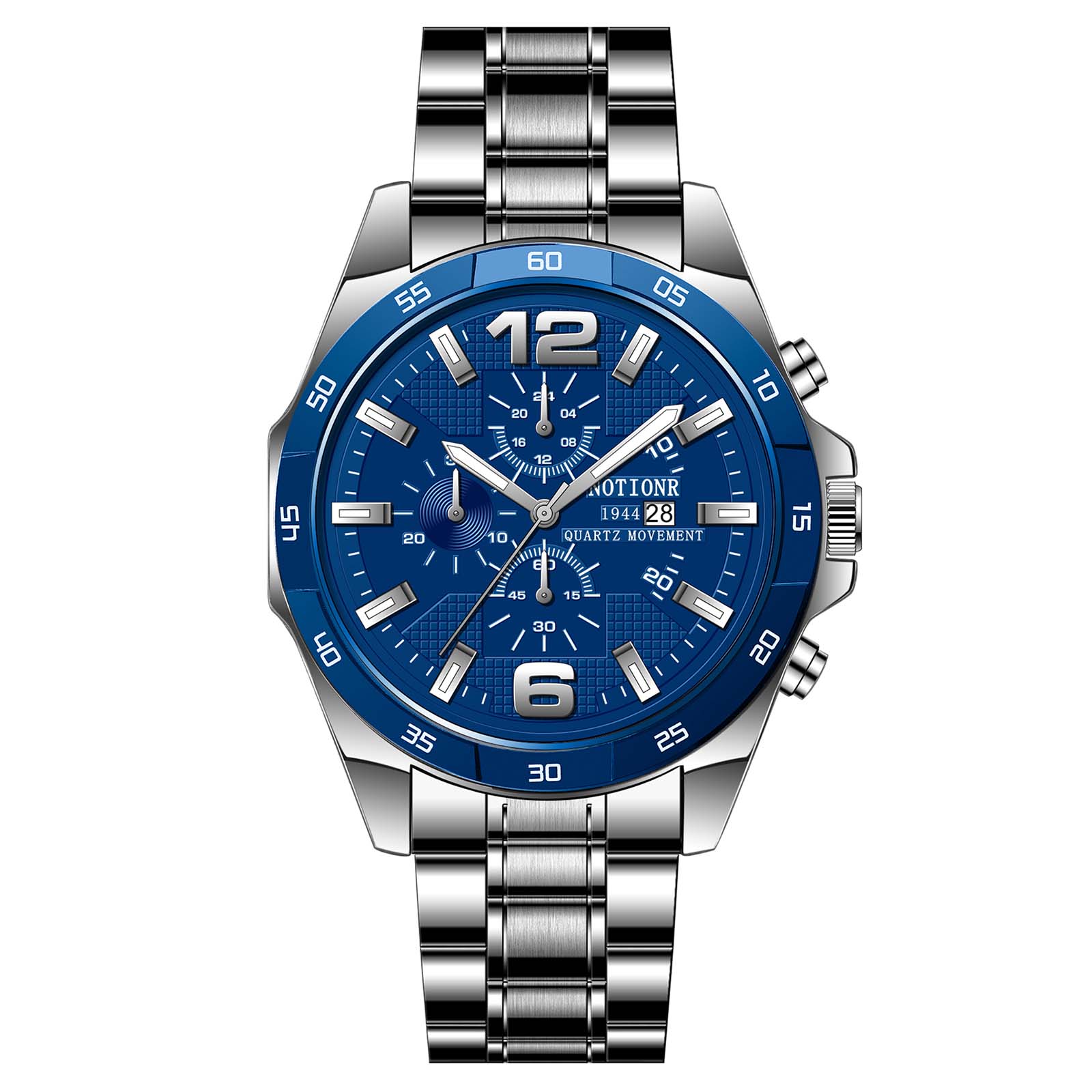 

Модні ділові чоловічі годинники Чоловічі кварцові годинники Годинники з нержавіючої сталі Великий цифровий годинник Годинник-календар срібний/синій